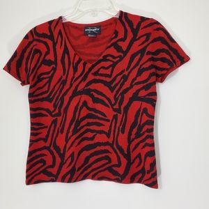 Requirements Red Animal Print Sweater,  Size Small
